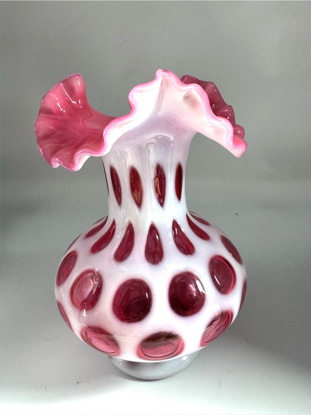 Fenton Cranberry Coin Dot Crimped  Vase
